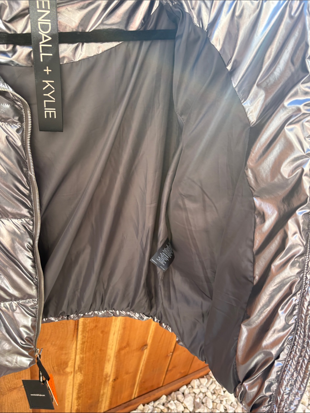 Kendall & Kylie Shiny Silver Metallic Puffer Coat — image 5 of 7